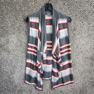 Eddie Bauer Womens XS Draped Layering Cardigan Striped Gray Red Sleeveless